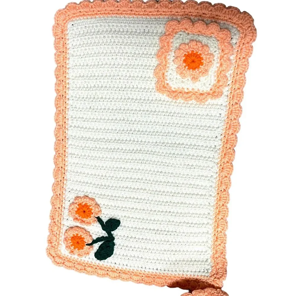 Placemats Crochet Set Of 6 Vintage Orange White Retro 18 X 12 Country Kitsch
